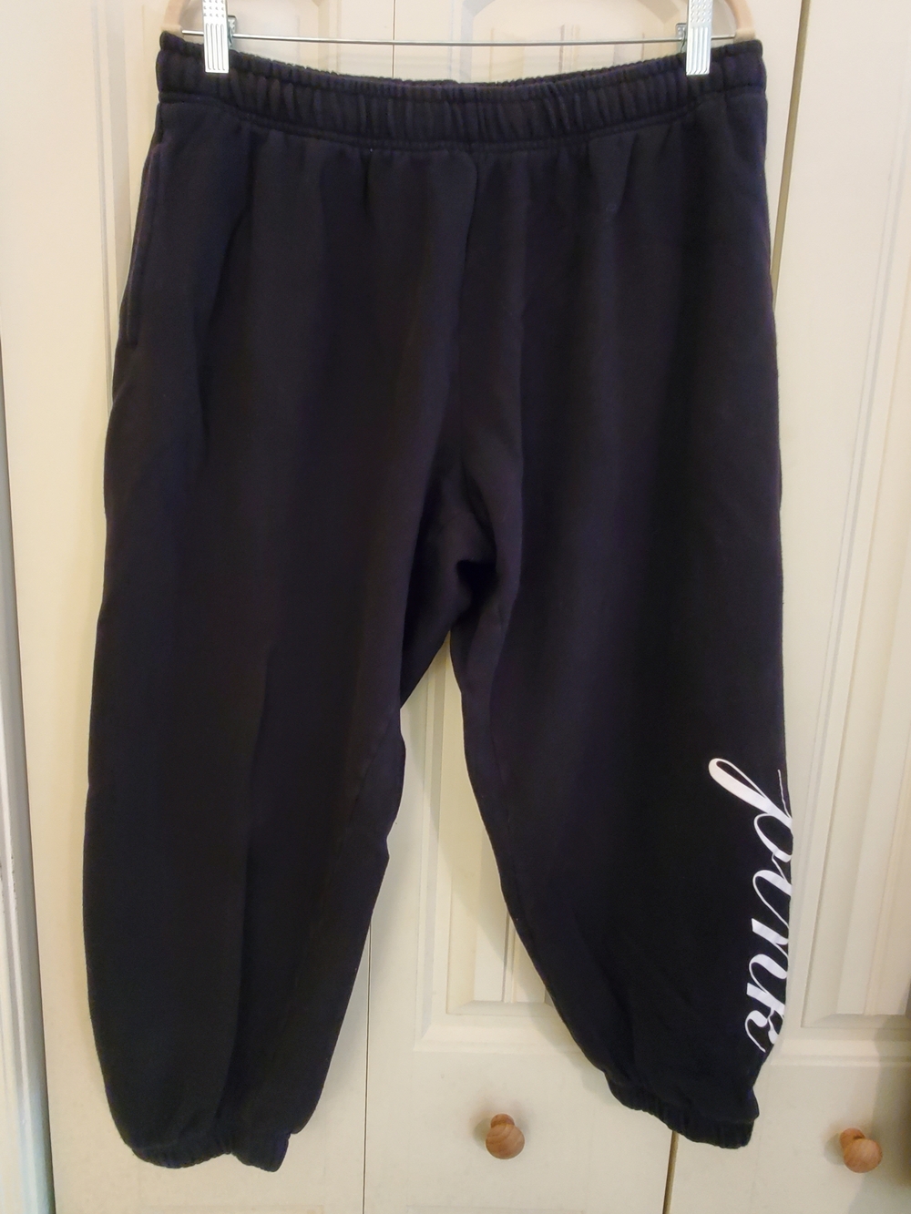 PINK Victoria's Secret Black Lounge Joggers Sweatpants with White Logo on Leg